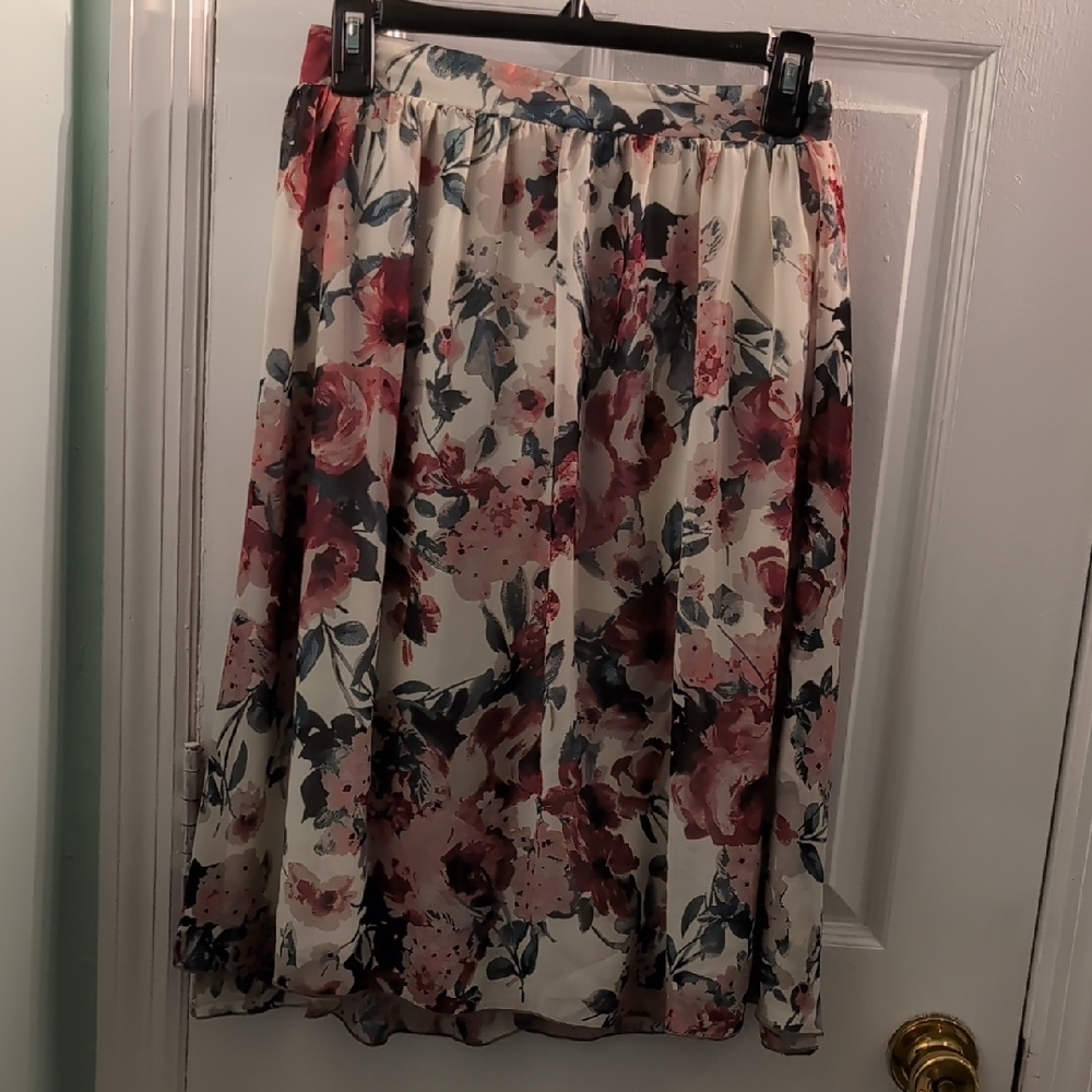 Mikarose Floral Midi Skirt in Pink and Black